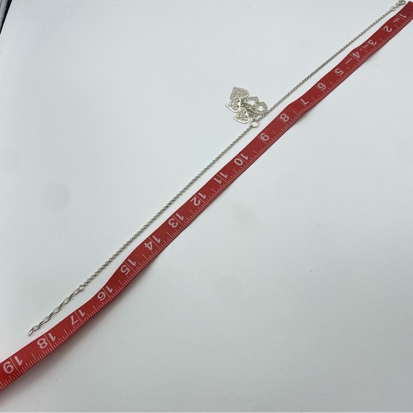 Sterling Silver Open Work Heart Cluster Chain Y-Drop Necklace Ornate Filigree - Picture 9 of 10